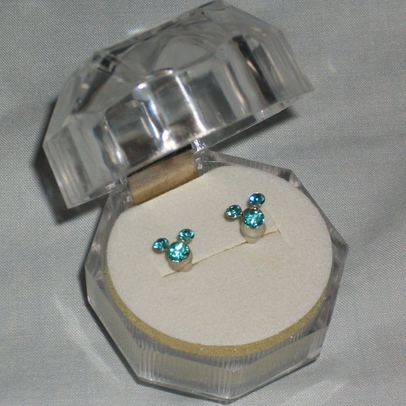 Jewelry - 🧡4 for $20 Mickey Mouse Ears Earrings Crystal Aqua Blue Sterling Silver Studs